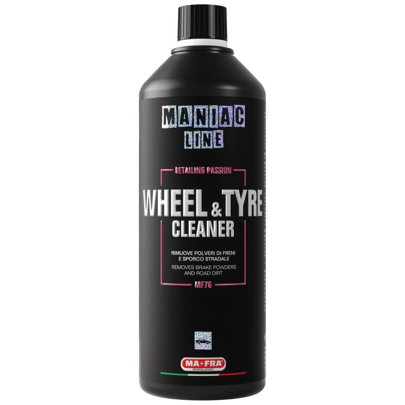 Ma-fra Maniac Car Detailing Line, Wheel & Tyre Cleaner, 2-in-1 Reiniger für Felgen und Autoreifen, entfernt Bremsstaub und Straßenschmutz von Alufelgen und Reifen, Format 1000 ml von MANIAC LINE MAFRA