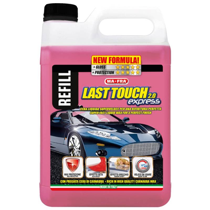 Mafra, Last Touch Express 2.0 Superschnelles flüssiges Karosseriewachs mit Wertvollem Carnaubawachs, perfektes Finish, Schützende und Aufhellende Wirkung, Spiegeleffekt, 4500ml Dose von Mafra