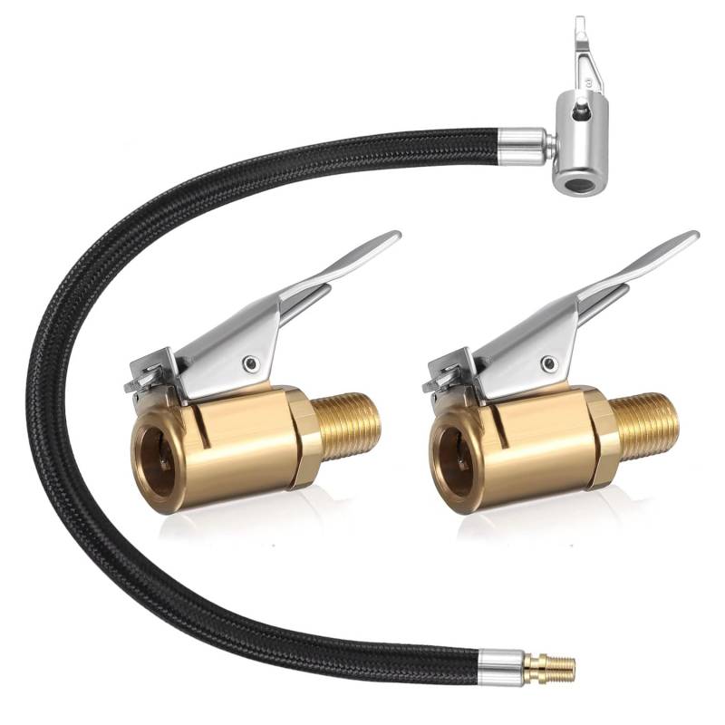 Ventilverlängerung Set, 35cm Reifenfüller Schlauchadapter mit 2 Stück 8mm Autoventil Hebelstecker Air Chuck, Autoventil Adapter, Messing Autoventil, für Autos, Fahrräder, Motorräder, Kompressor von MagiSel