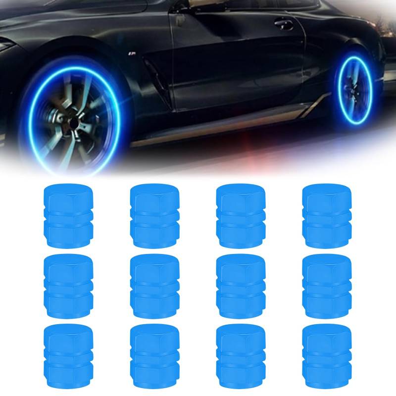 Ventilkappen Auto Leuchtend, 12 Stück Leuchtendes Auto Reifenventil, Universelle Fluoreszierende Reifenventilkappen, Ventilschaftabdeckung Leuchtend, ZubehöR für Autos, Lkws, Suvs, MotorräDer (Blau) von MagiSel