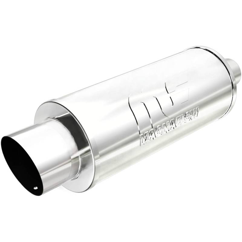 MagnaFlow Performance Auspuffschalldämpfer 14821 5,7 cm/10,2 cm Einlass/Auslass, 15,2 x 15,2 x 35,6 cm rund, Edelstahl, gebürstete Oberfläche von MagnaFlow Exhaust Products