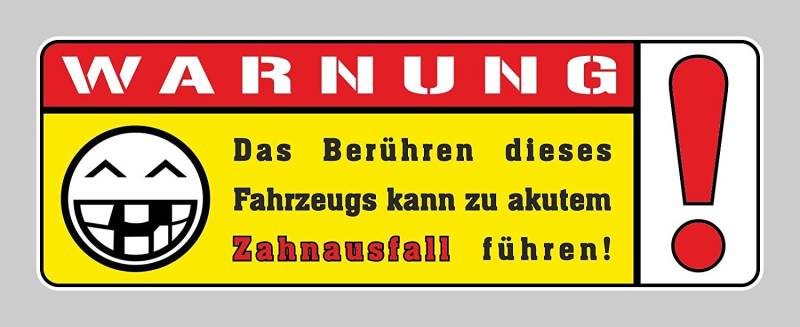 easydruck24de Fun-Aufkleber Warnung Zahnausfall Mehrfarbig I kfz145 I 15 x 5 cm groß I Auto-Aufkleber Fahrzeug-Sticker Motorrad Mofa Fahrrad-Aufkleber I wetterfest von easydruck24de