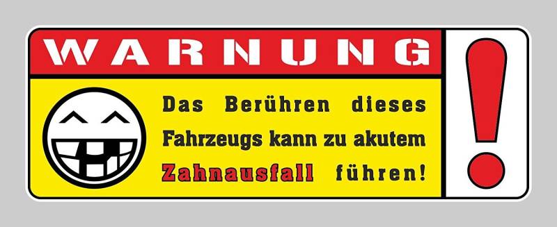 easydruck24de Fun-Aufkleber Warnung Zahnausfall Mehrfarbig I kfz_145 I 15 x 5 cm groß I Auto-Aufkleber Fahrzeug-Sticker Motorrad Mofa Fahrrad-Aufkleber I wetterfest von easydruck24de