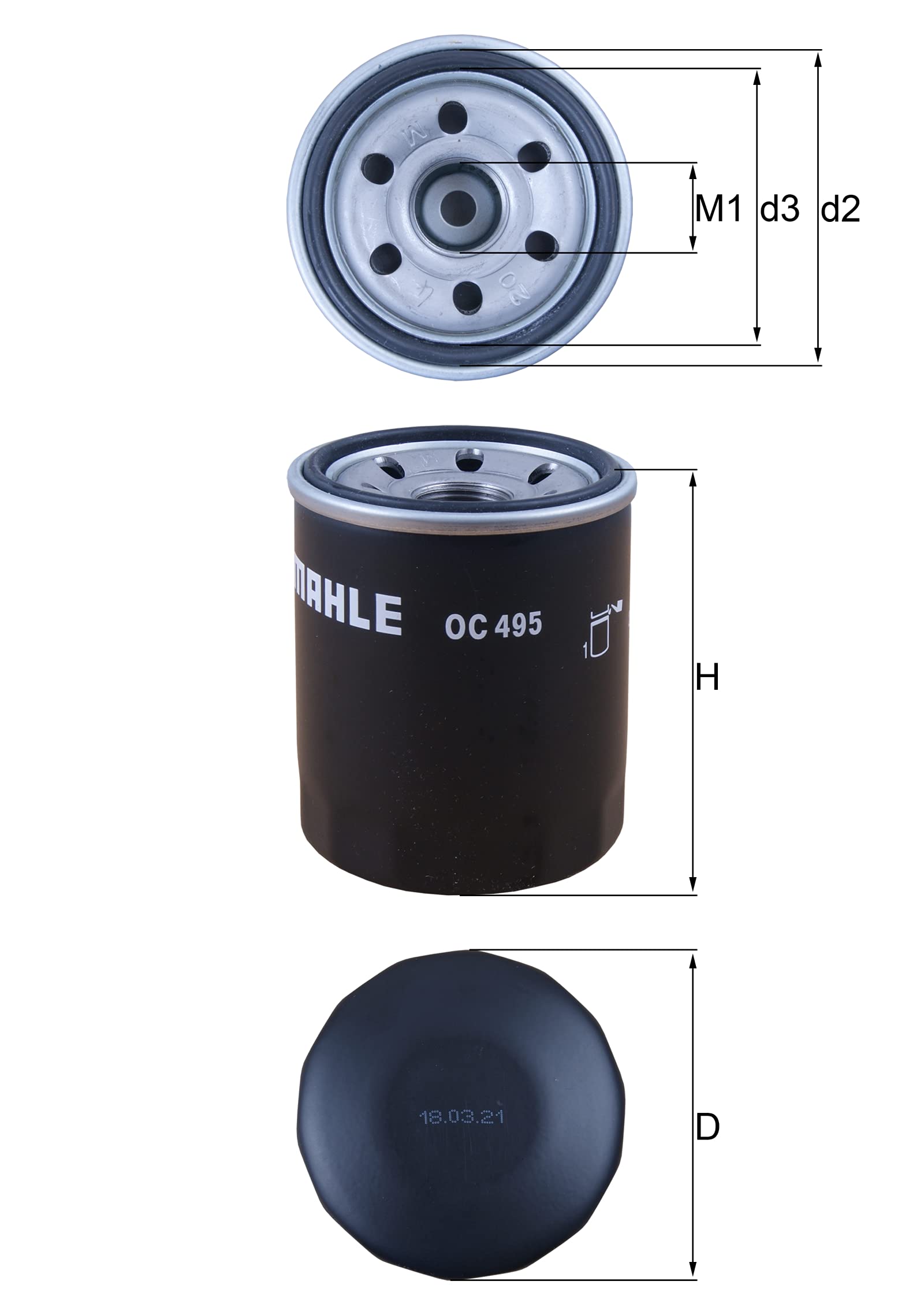 MAHLE OC 495 Ölfilter Anschraubfilter 68MMu.a. passend für COLT VI (Z3_A/ Z2_A) von MAHLE