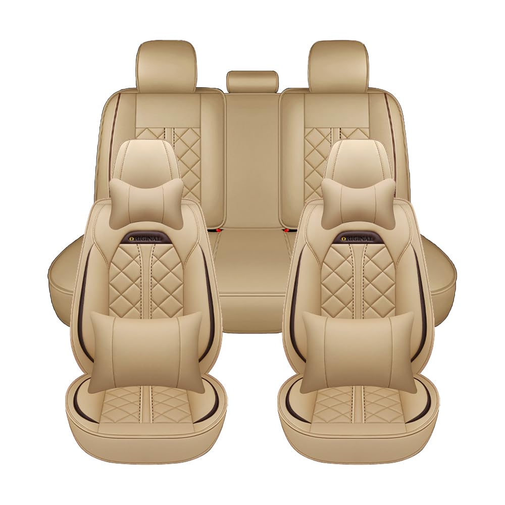 Maibuli Autositzbezüge komplettes Set kompatibel mit Nissan Qashqai J10 J11 2006-2024 5-Sitze Allwetter Sitzbezug aus Rutschfestem Wasserdichtem PU-Leder Luxus,Farbe Beige von Maibuli