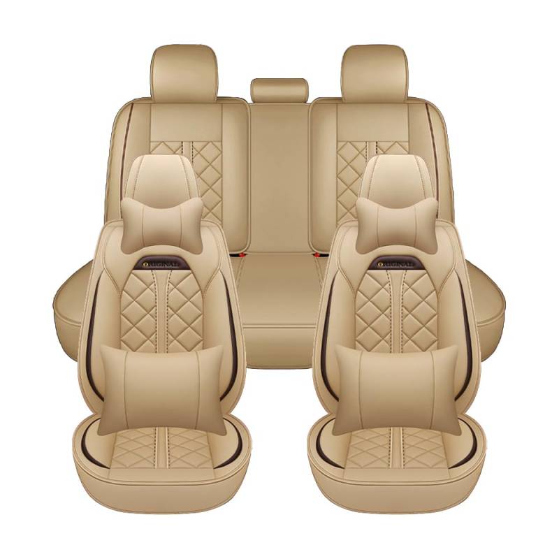 Maibuli Autositzbezüge komplettes Set kompatibel mit Nissan Qashqai J10 J11 2006-2024 5-Sitze Allwetter Sitzbezug aus Rutschfestem Wasserdichtem PU-Leder Luxus,Farbe Beige von Maibuli