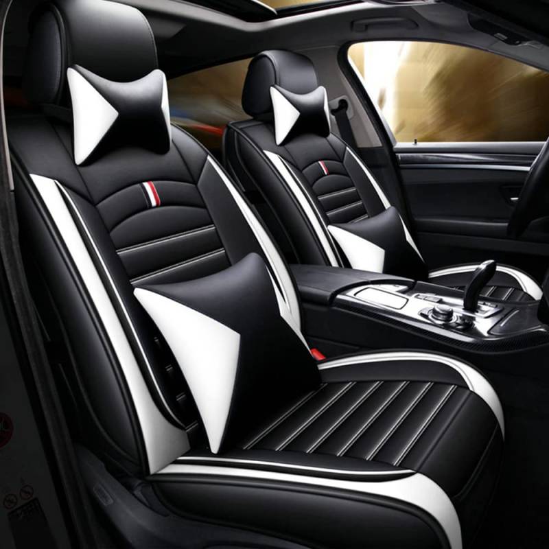 Maidao Auto Sitzbezüge für SEAT Cupra 2016-2024, Komfortabler PU-Leder Allwetter AutoSitzbezug Vorne und Hinten 5 Stück - Luxus Version - Schwarz&Weiß von Maidao
