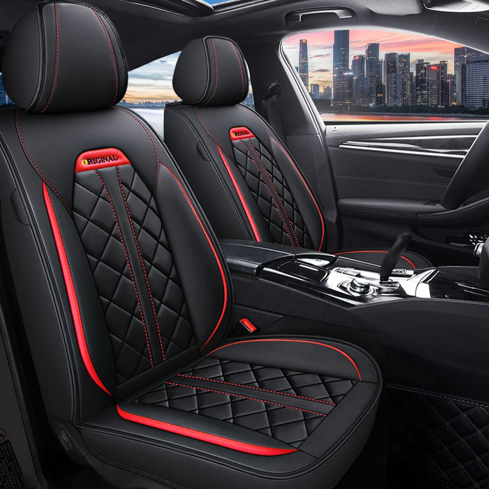 Maidao Autositzbezüge für Audi Q5 Q7 sitzbezüge, PU Leder 5-Sitze Allwetter wasserdichtes Komfortabler Autositzbezug Full Set Sitzbezüge (Schwarz Rot) von Maidao
