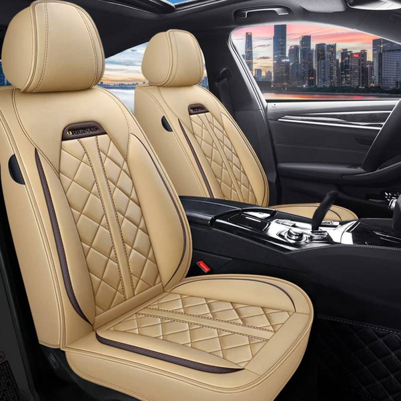 Maidao Autositzbezüge für BMW X3 sitzbezüge, PU Leder 5-Sitze Allwetter wasserdichtes Komfortabler Autositzbezug Full Set Sitzbezüge (Beige) von Maidao
