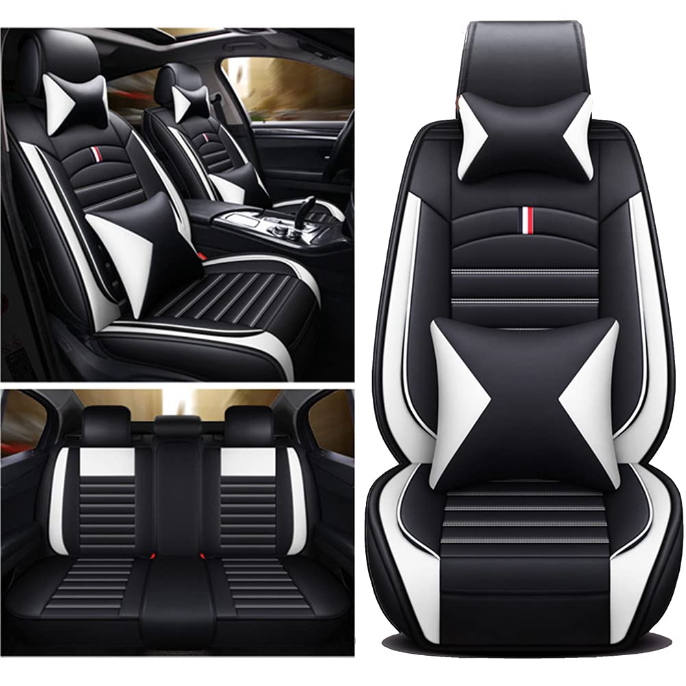 Luxus Leder Autositzbezüge Fit für Fit Wasserdichter und Tragbarer Autositzschutz, Kompatibel mit Airbag Schwarz Weiß von Maimeilong