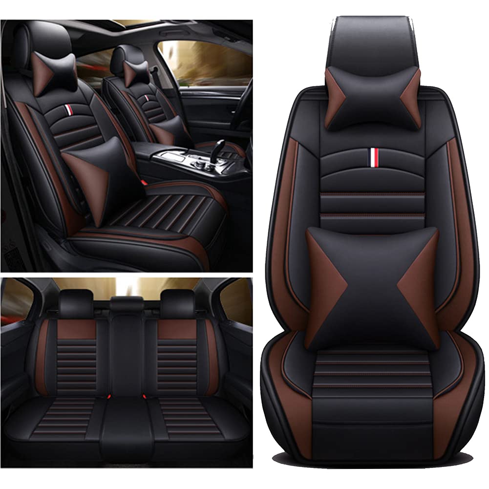 Luxus Leder Autositzbezüge Fit für T-Cross Wasserdichter und Tragbarer Autositzschutz, Kompatibel mit Airbag Schwarz Kaffee von Maimeilong