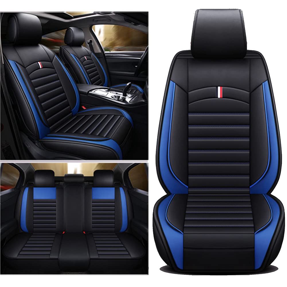 Luxus Leder Autositzbezüge Fit für T5 T6 multivan Wasserdichter und Tragbarer Autositzschutz, Kompatibel mit Airbag Schwarz Blau von Maimeilong