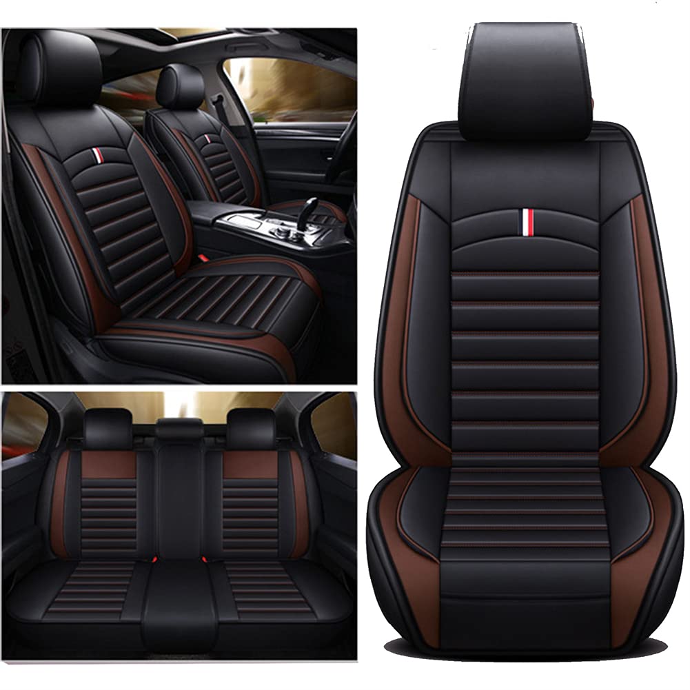 Maimeilong Luxus Leder Autositzbezüge Fit für MK6 Wasserdichter und Tragbarer Autositzschutz, Kompatibel mit Airbag Schwarz Kaffee von Maimeilong