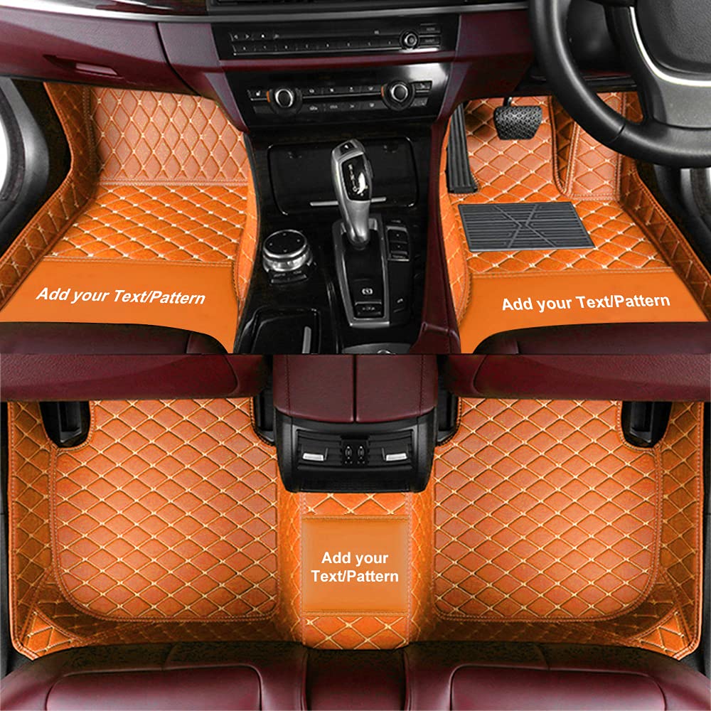 Benutzerdefinierte Auto Fußmatten passend für 95% All Weather Diamond Luxus Lederteppich, Wasserdicht Anti-Rutsch Automobil Fußmatten Volle Abdeckung Schutz Bodenbelag Personalisierte-Orange von Maipula