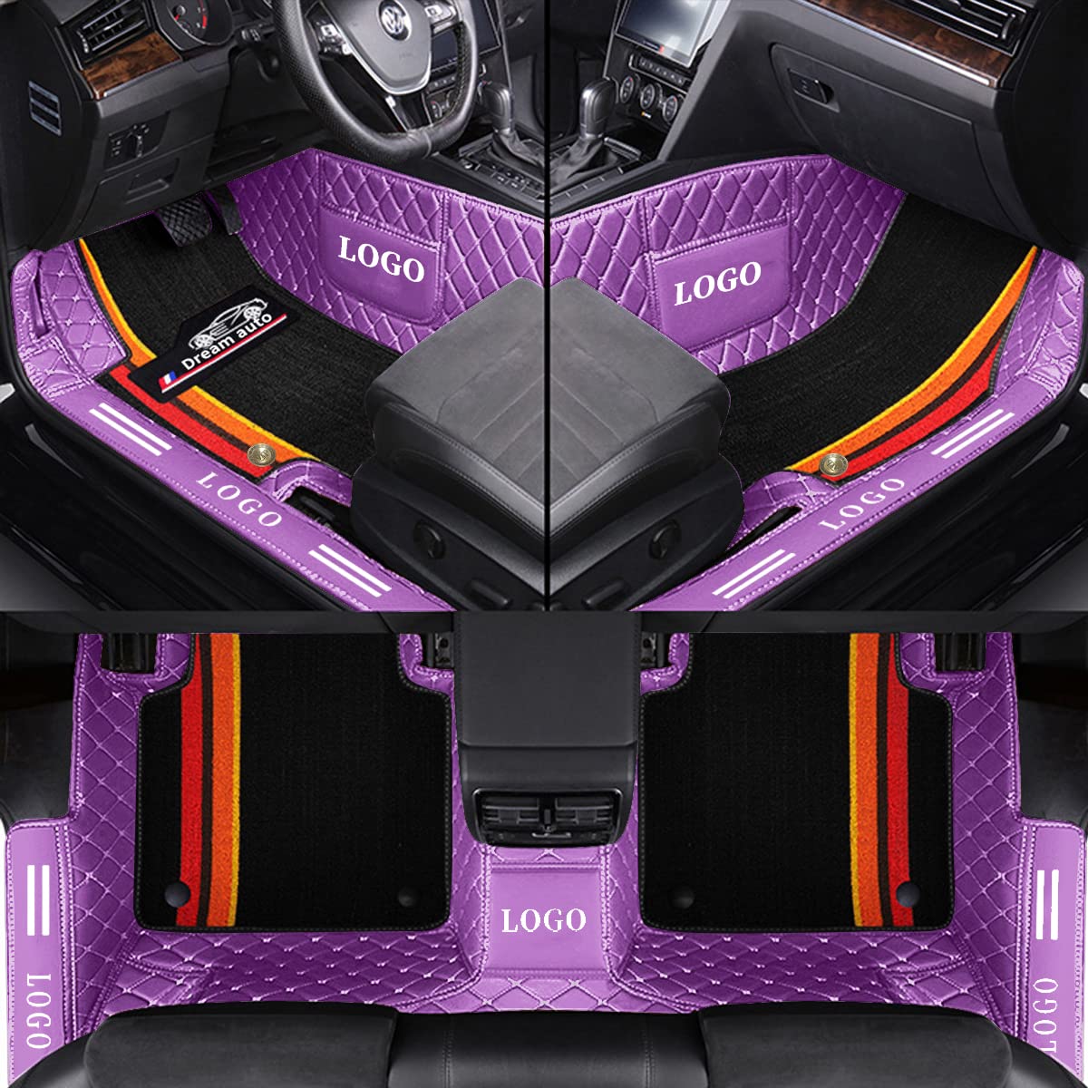Benutzerdefinierte Doppelschicht Auto Fußmatten für 95% Autos Teppich Matten, Auto-Fußmatten Allwetter wasserdicht und rutschfest(Violett + Schwarz) von Maipula