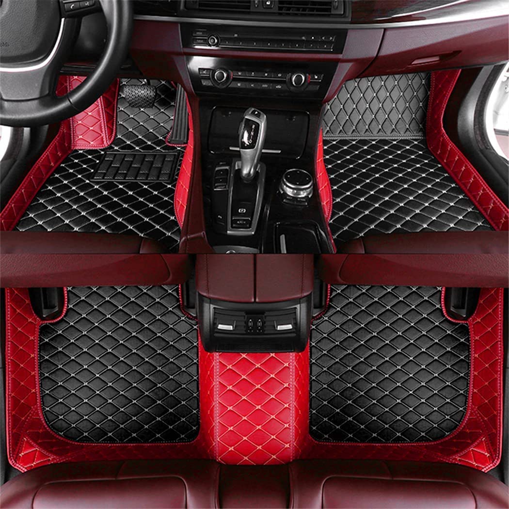 Custom Auto-Fußmatten für Alfa Romeo Giulia Stelvio Giulietta Leder Wasserdicht Abriebfest Mit Aufbewahrungstasche Auto-Fussmatten,Farben:Patchwork schwarz-rot von Maipula