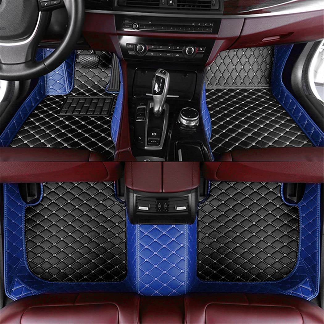 Custom Auto-Fußmatten für BMW M3 M4 M5 Leder Wasserdicht Abriebfest Mit Aufbewahrungstasche Auto-Fussmatten,Farben:Patchwork schwarz und blau von Maipula