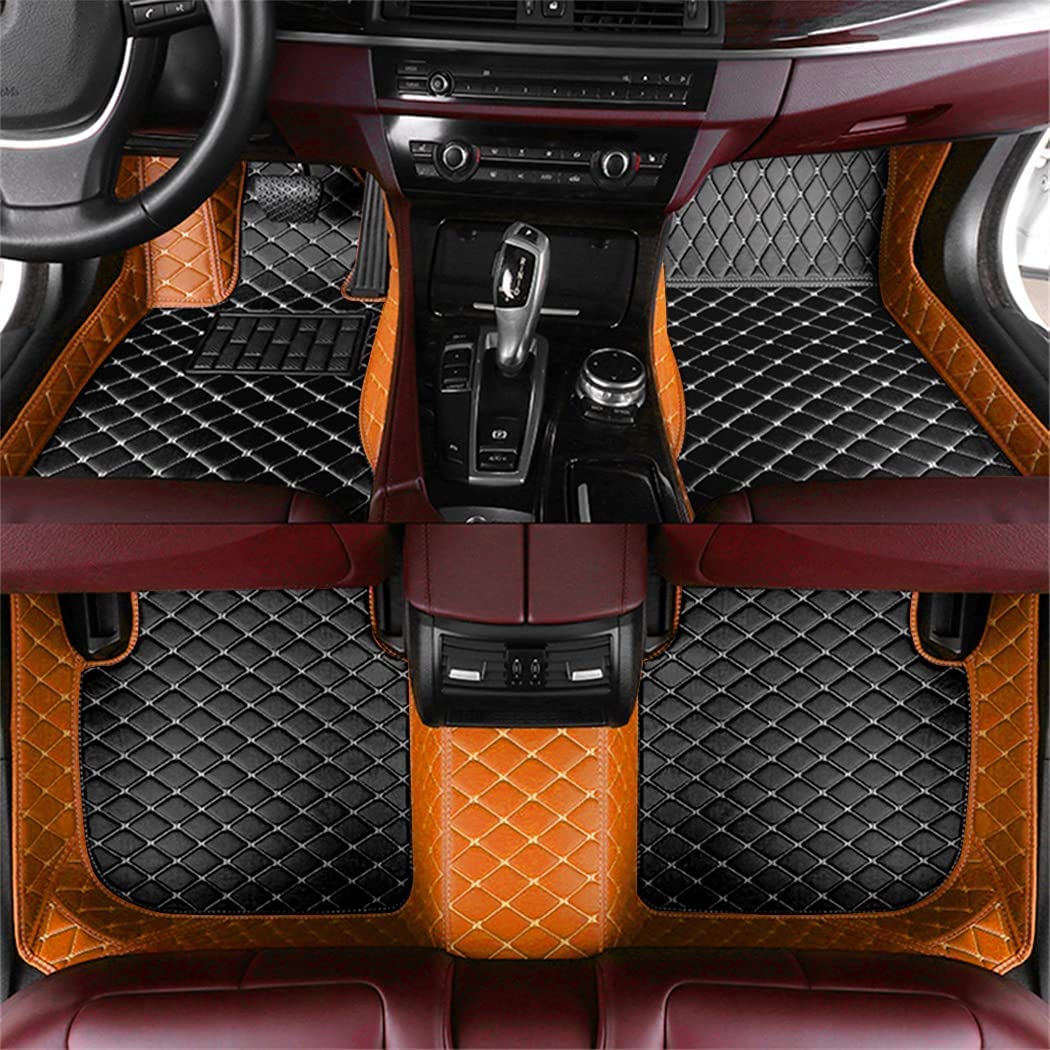 Custom Auto-Fußmatten für Ford Focus Ranger Kuga Mondeo Edge Explorer F-150 Leder Wasserdicht Abriebfest Mit Aufbewahrungstasche Auto-Fussmatten,Farben:Orange-schwarz von Maipula