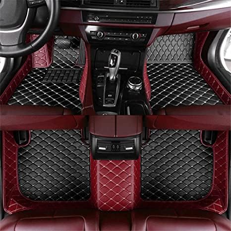 Custom Auto-Fußmatten für Voklswagen für Golf Beetle Polo Passat Tiguan Toureg ID.4 Phaeton Leder Wasserdicht Abriebfest Mit Aufbewahrungstasche Auto-Fussmatten,Farben:Patchwork Burgunderrot schwarz von Maipula