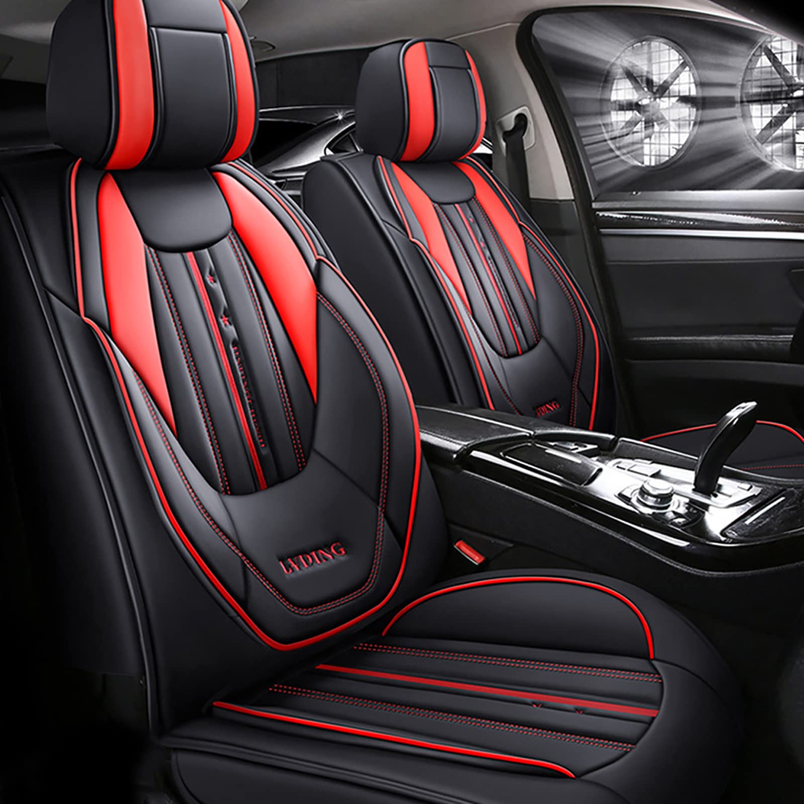 Maipula Auto Sitzauflage Für Ford Mustang 5 Sitze Allwetter-Autositzbezug Kunstleder Komfortabler Autositzbezüge Schwarz Rot von Maipula