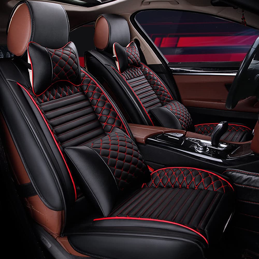 Maipula Autositzbezüge Für Audi Q5 SQ5 Luxus vordere 2 Sitze Komfortabler Allwetter-Autositzbezug Kunstleder,Schwarz Rot von Maipula