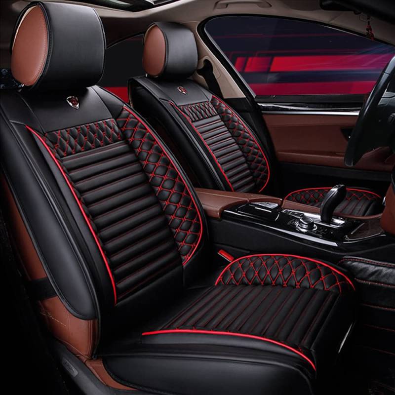 Maipula Autositzbezüge Für Ford Mustang vordere 2 Sitze Komfortabler Allwetter-Autositzbezug Kunstleder Schwarz Rot von Maipula