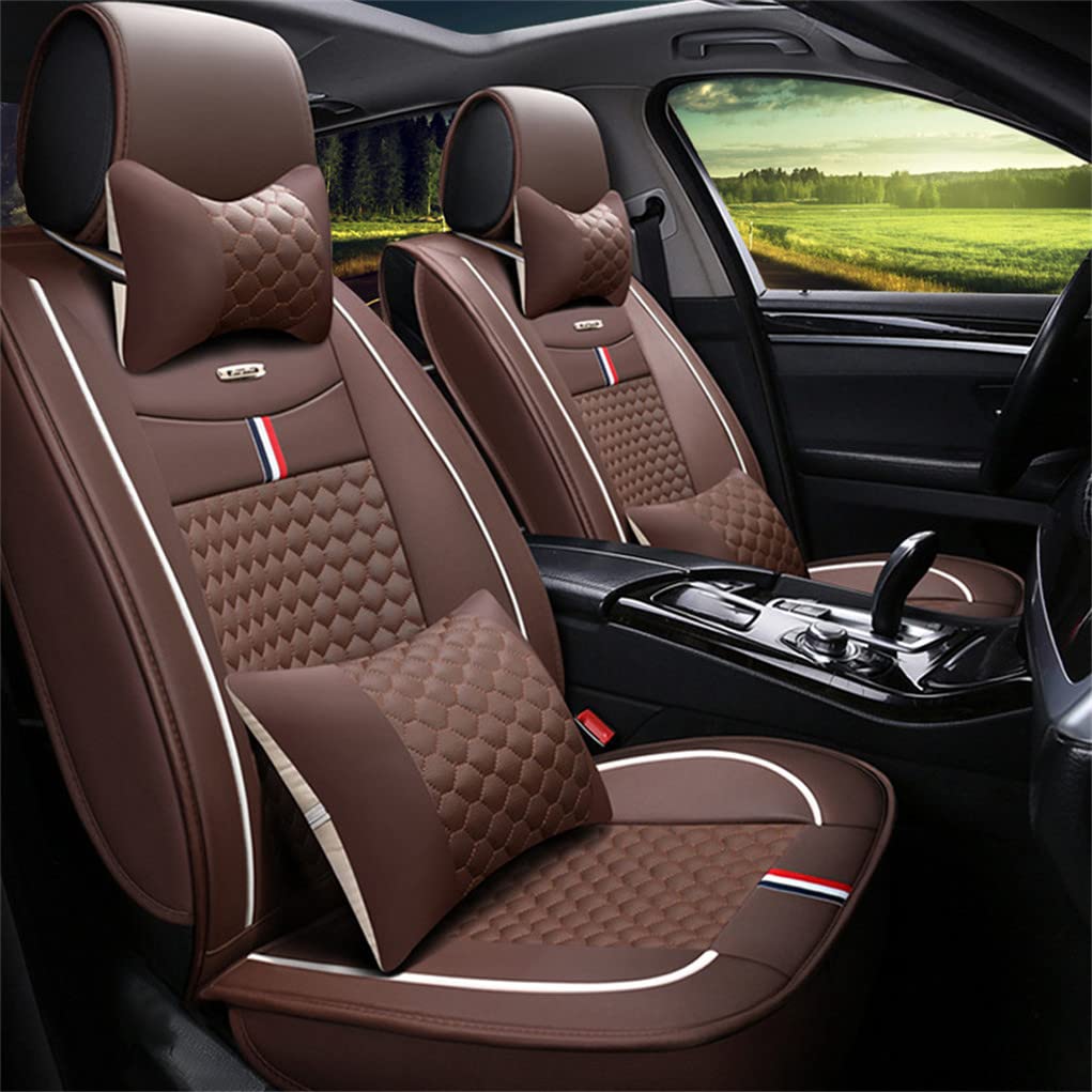 Maipula Leder Autositzbezüge für ID.4 5-Sitz Sitzkissenbezug mit Airbag Autositzschoner Stoff Sitzbezug mit Kopfstütze(Kaffee) von Maipula
