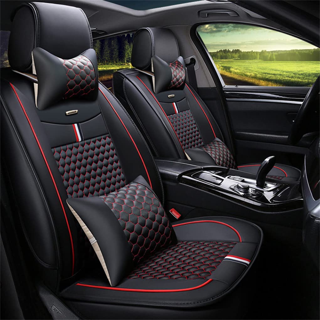 Maipula Leder Autositzbezüge für ID.4 5-Sitz Sitzkissenbezug mit Airbag Autositzschoner Stoff Sitzbezug mit Kopfstütze(Schwarz Rot) von Maipula