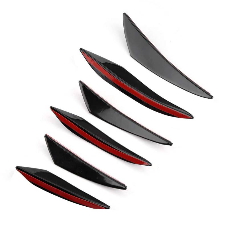 Stoßstangen-Finne, Auto-Stoßfänger-Canards-Flossensplitter, 6-Teiliges Set, Glänzend Schwarz, Frontstoßstange, Außenflossen, Spoiler für Karosseriestreifen-Dekoration von Majatou