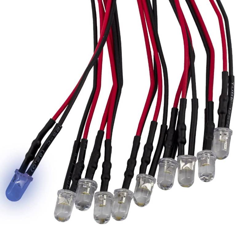MakerMind 10 Stück 5mm F5 LED blau verkabelt 20cm 5-12V Modellbau kompatibel mit Arduino DIY Elektronik von MakerMind