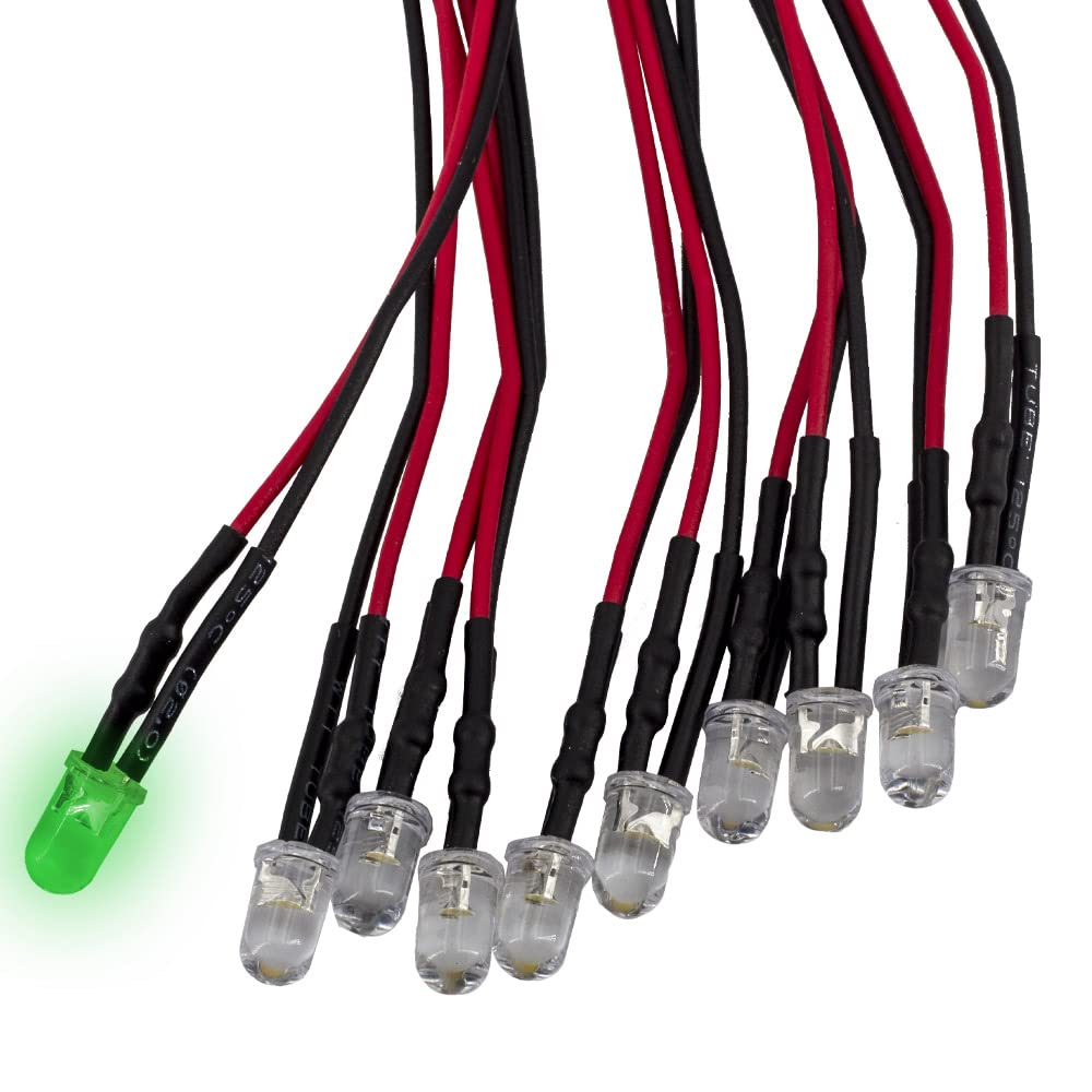 MakerMind 10 Stück 5mm F5 LED grün verkabelt 20cm 5-12V Modellbau kompatibel mit Arduino DIY Elektronik von MakerMind