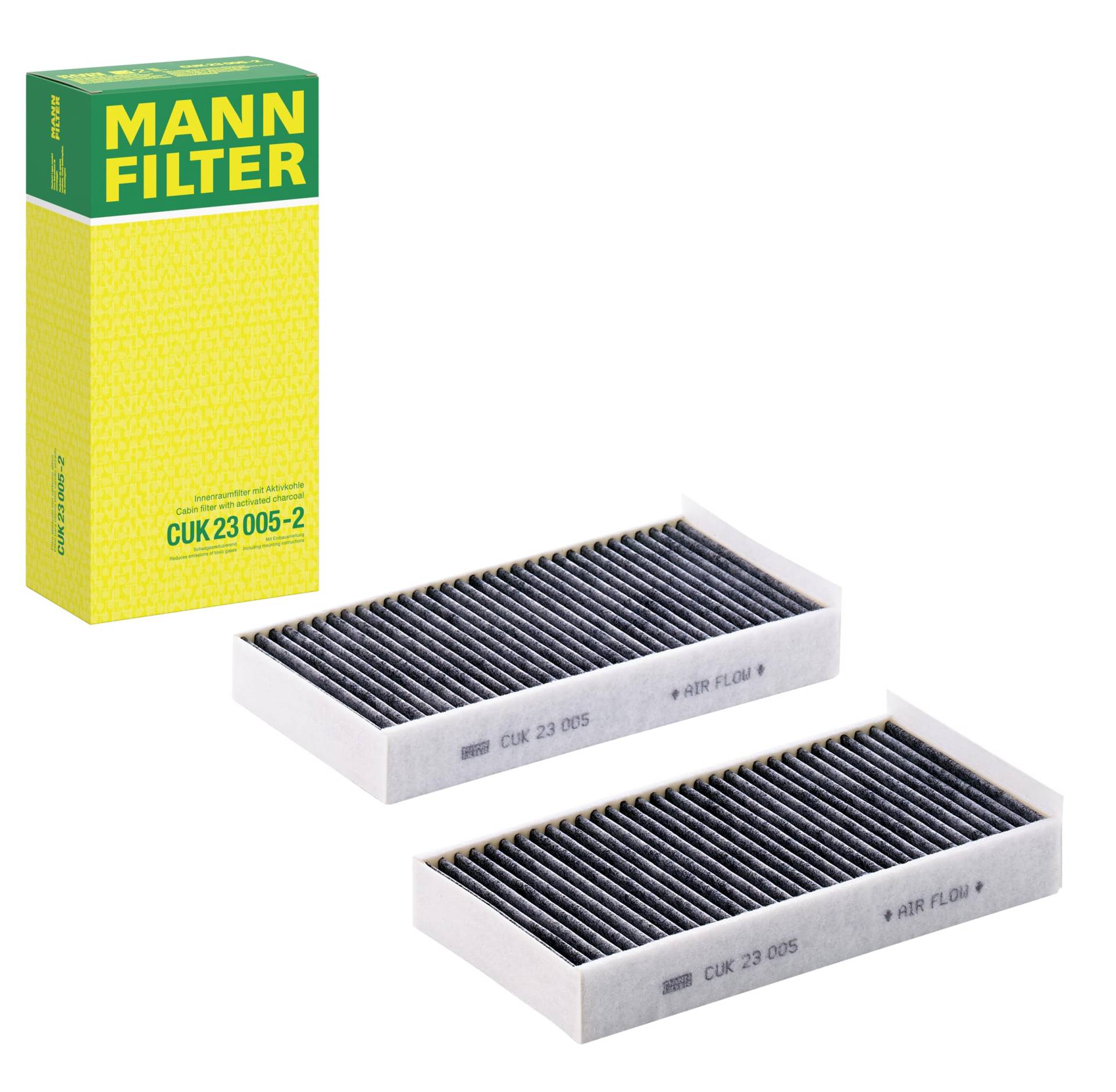 MANN-FILTER CUK 23 005-2 Innenraumfilter – Kabinenluftfilter Satz (2er Set) mit Aktivkohle – Für PKW von MANN-FILTER