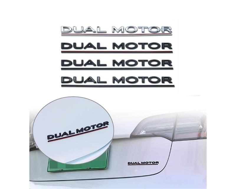 Manori Market Dekorative Buchstaben Selbstklebend und Individuelle 3D-Box: "Tesla Dual Motor & Plaid", kompatibel mit Tesla-Modellen: X, Y, S und 3 Highland (Dual Motor, Schwarz, Schwarz) von Manori Market