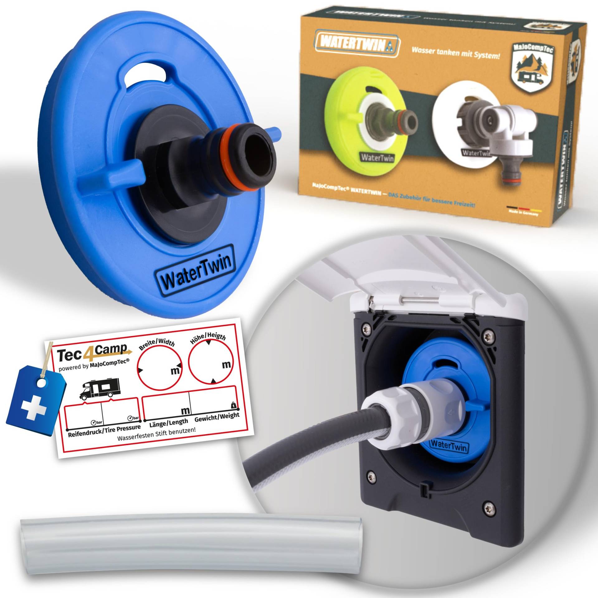 WATERTWIN Wohnmobil Wasser Befülladapter | Caravan Einfüllstutzen Zubehör | Wassertankdeckel kompatibel mit Gardena Anschluss (Adapter für Tankdeckel 3-Pin D:78) von MaJoCompTec