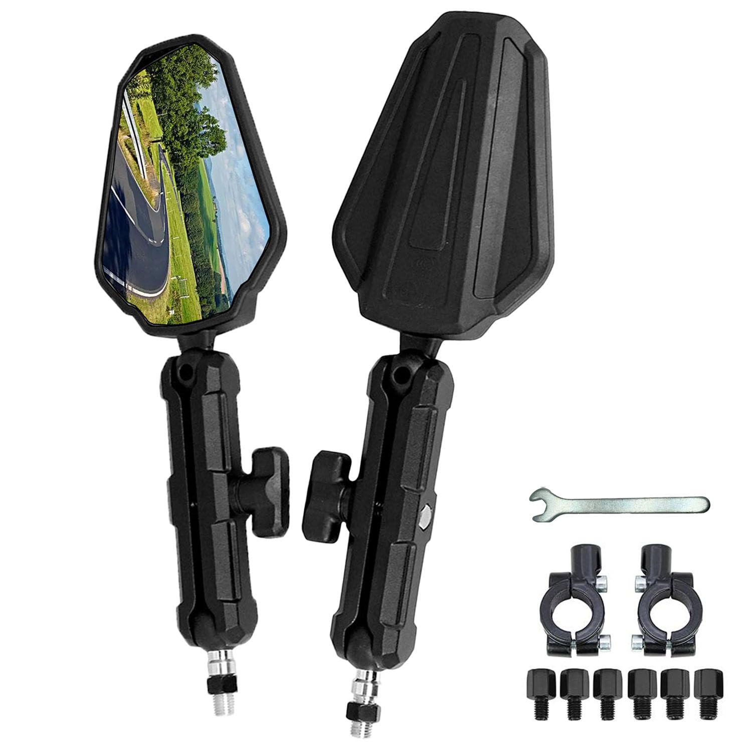 Maoyubelt Universal Motorrad Spiegel e-geprüft E24, mit M8 M10 Rechtsgewinde Linksgewinde, Motorrad-Rückspiegel mit 22-mm-Montagehalterungen, 360°Drehbar, kompatibal für Scooter Roller ATV Dirt Bike Maoyubelt Universal Motorrad Spiegel e-geprüft E24, mit M8 M10 Rechtsgewinde Linksgewinde, Motorrad-Rückspiegel mit 22-mm-Montagehalterungen, 360°Drehbar, kompatibal für Scooter Roller ATV Dirt Bike von Maoyubelt