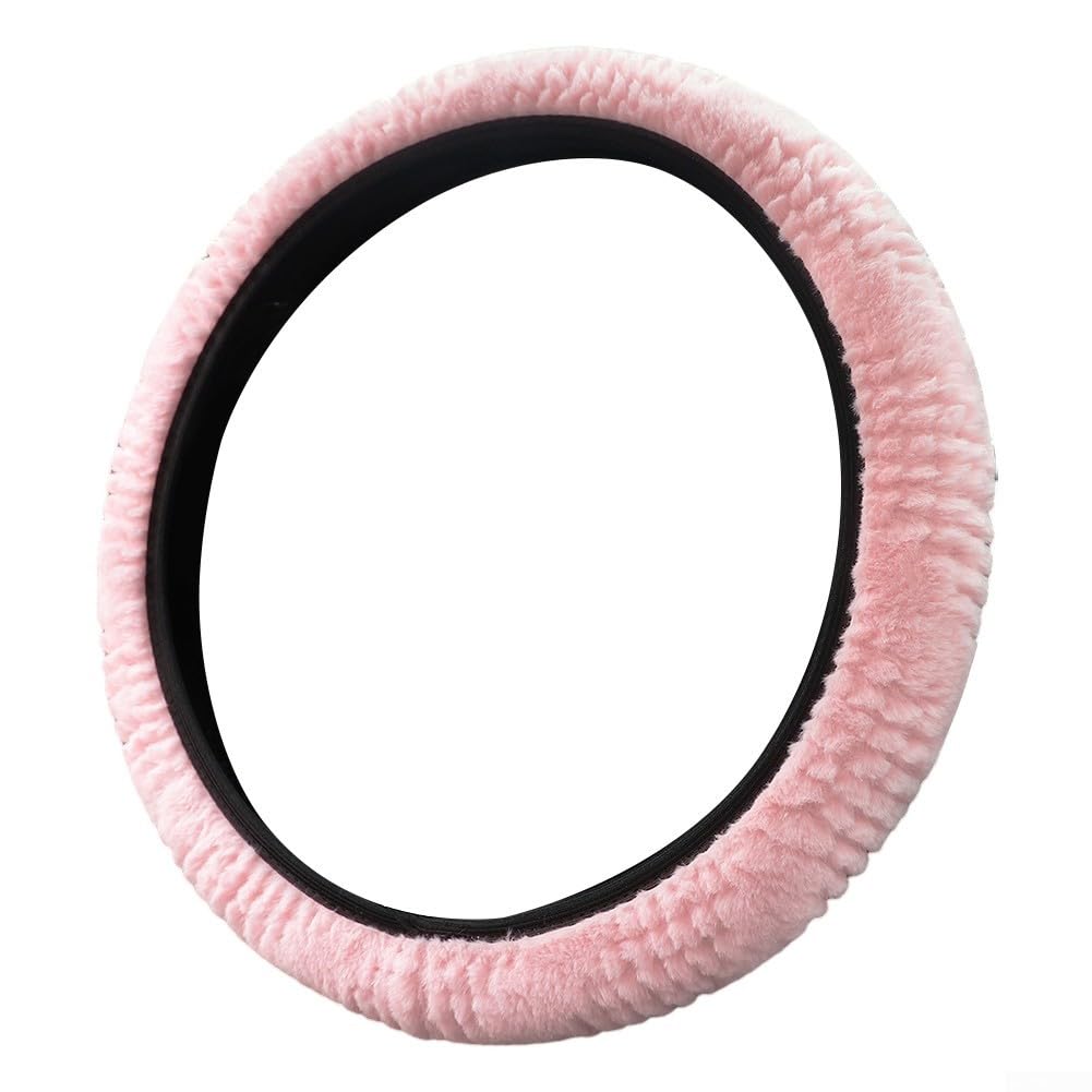 Auto-Lenkradbezug aus Plüschmaterial, 38,1 cm (15 Zoll), mit rutschfestem Design für sichereres Fahren (Rosa) von Marchfunny