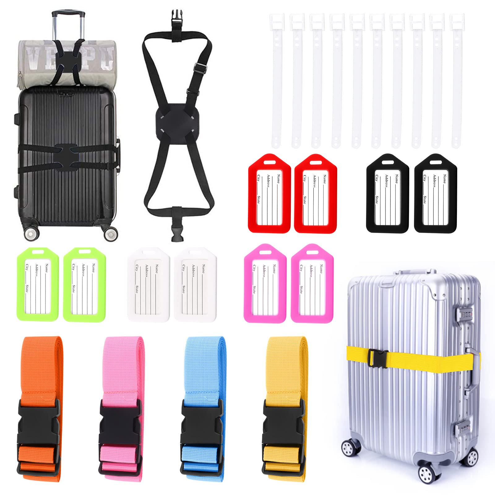 Mardatt 25Pcs Suitcase Accessories for Travel Includes 4 Colors Luggage Straps, Plastic Luggage Tags with Lanyard, Add a Bag Luggage Straps Travel Accessories for Traveling (Assorted Colors) von Mardatt