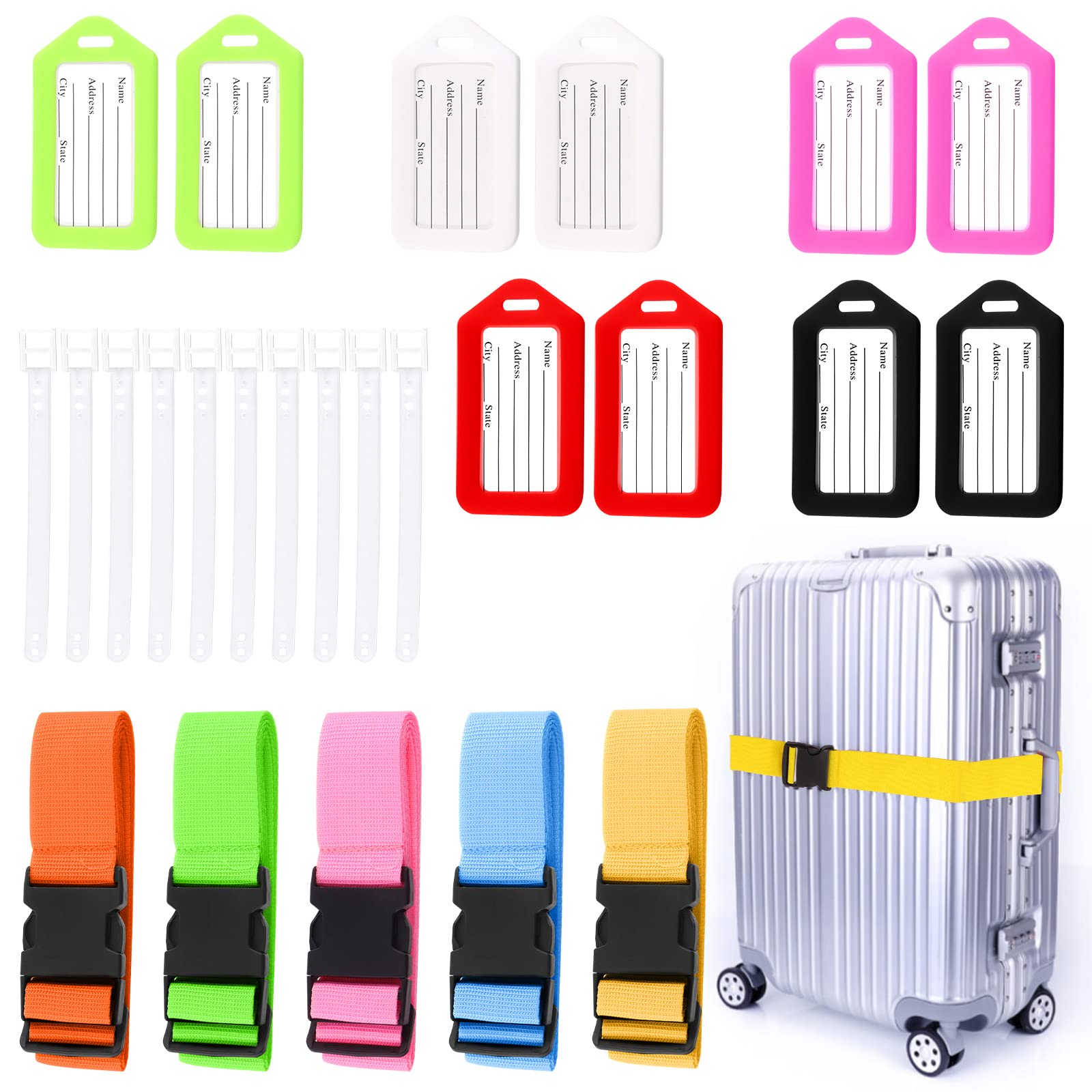 Mardatt 25Pcs Suitcase Accessories for Travel Includes 5 Colors Luggage Straps, Plastic Luggage Tags with Lanyard, Luggage Straps Suitcase Belt Travel Accessories for Traveling (Assorted Colors) von Mardatt