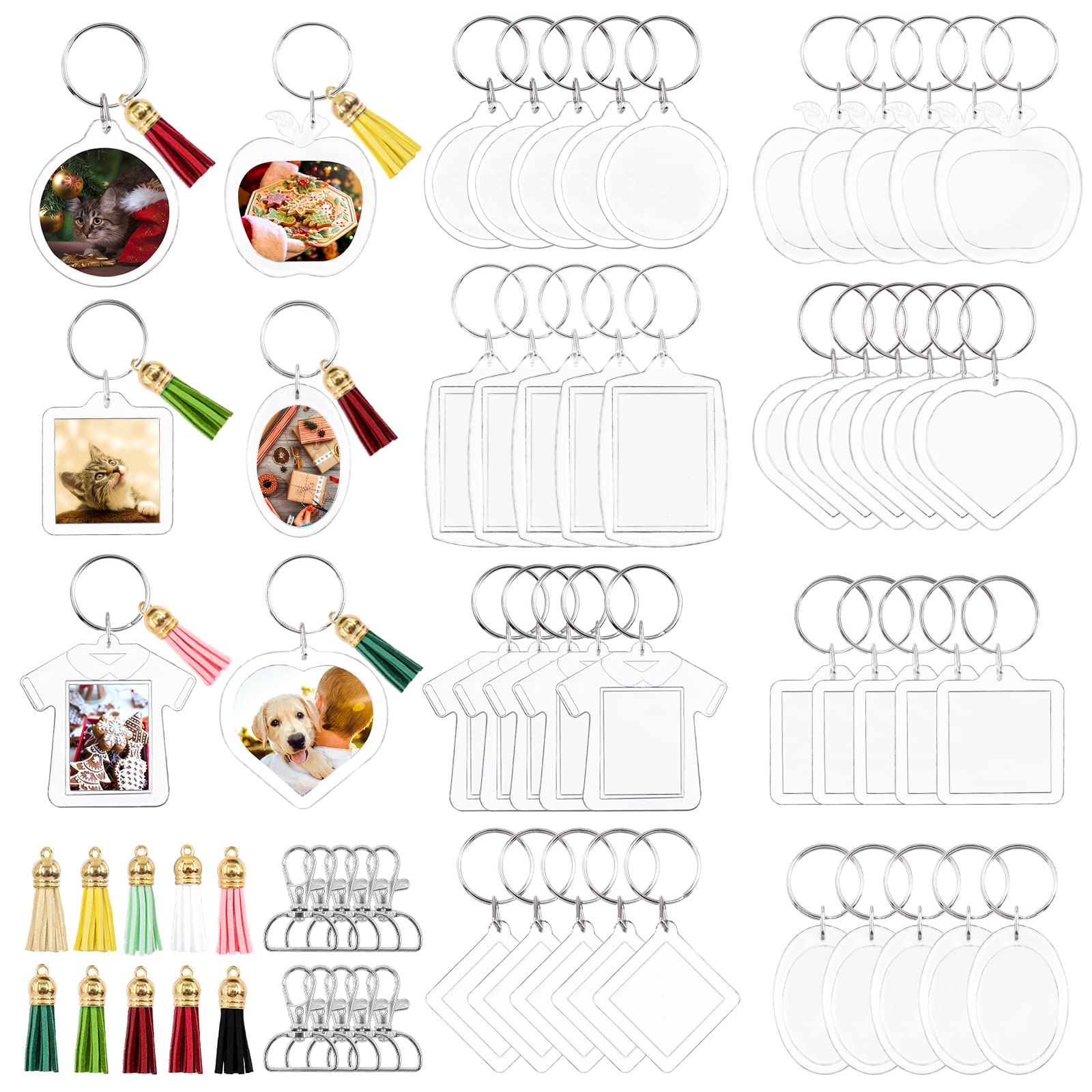 Mardatt 84 Pcs 8 Type Photo Frame Keychain Set, Clear Picture Insert Blank Keyrings with Split Ring and Tassels for Custom DIY Key Chain Projects and Crafts von Mardatt