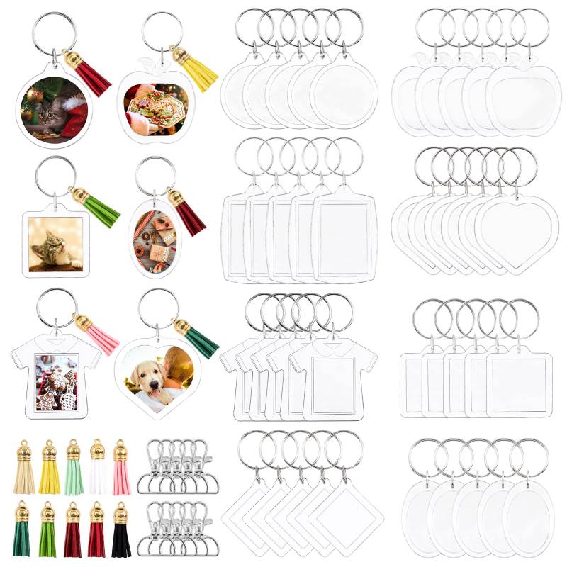 Mardatt 84 Pcs 8 Type Photo Frame Keychain Set, Clear Picture Insert Blank Keyrings with Split Ring and Tassels for Custom DIY Key Chain Projects and Crafts von Mardatt