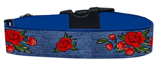 Denim Roses Hundehalsband Handgemachte Größe M Mit Hundeleine MultiPosition Matching Collar HandMade von MasTazas