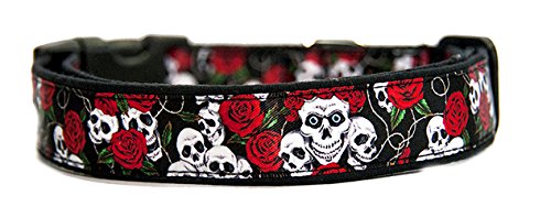 Skulls & Red Roses Hundehalsband Handgemachte Größe L Mit Hundeleine MultiPosition Matching Collar HandMade von MasTazas