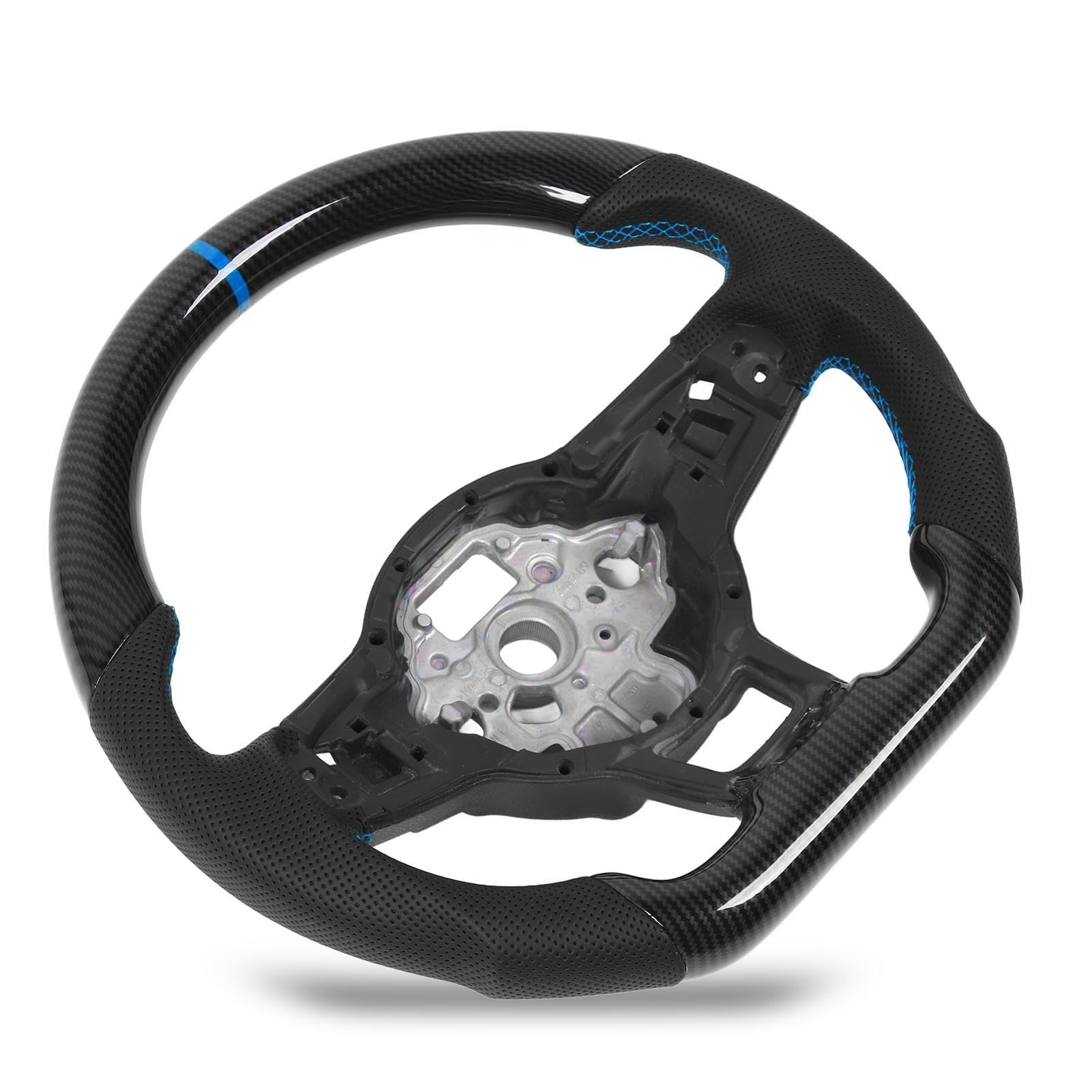 Hydro‑Dip Carbon Faser Look Lenkrad Perforiertes Leder Flache Unterseite füR GLI R GTD MQB (Blau) von MasYosh