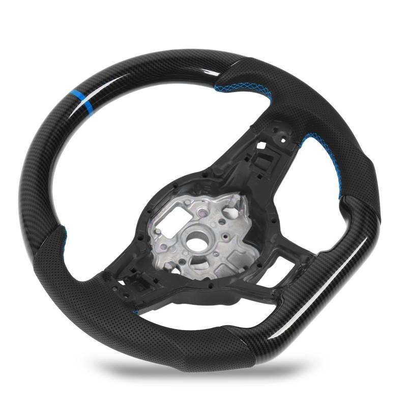 Hydro‑Dip Carbon Faser Look Lenkrad Perforiertes Leder Flache Unterseite füR GLI R GTD MQB (Blau) von MasYosh