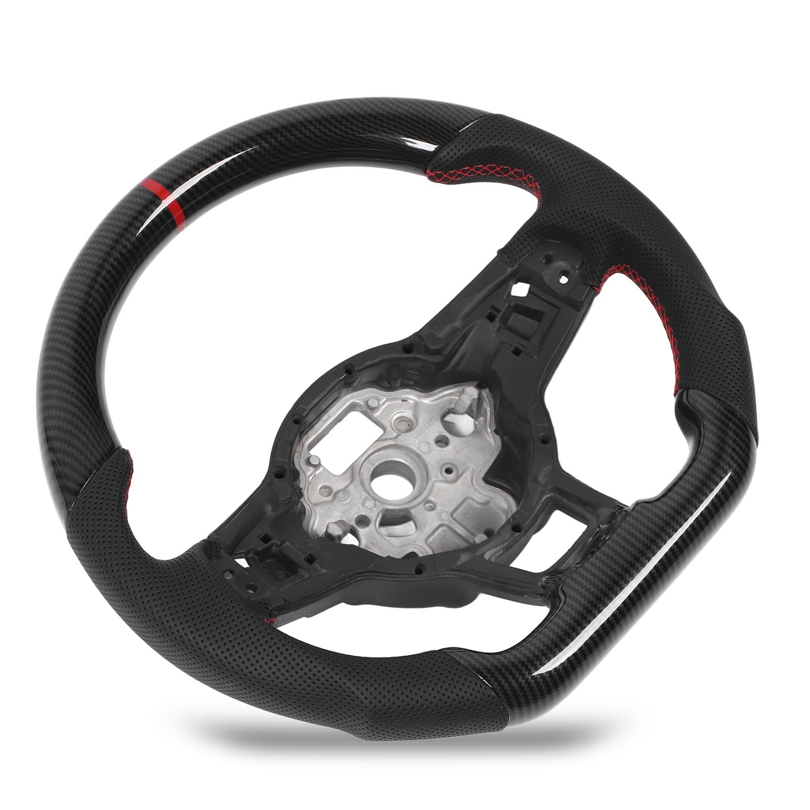 Hydro‑Dip Carbon Faser Look Lenkrad Perforiertes Leder Flache Unterseite füR GLI R GTD MQB (Rot) von MasYosh