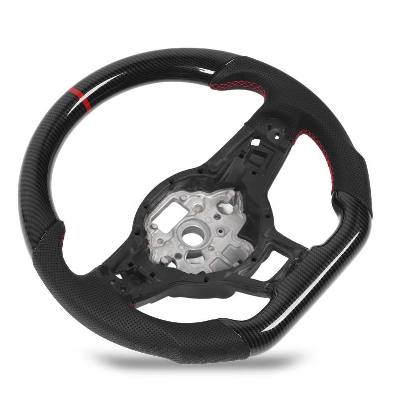 Hydro‑Dip Carbon Faser Look Lenkrad Perforiertes Leder Flache Unterseite füR GLI R GTD MQB (Rot) von MasYosh
