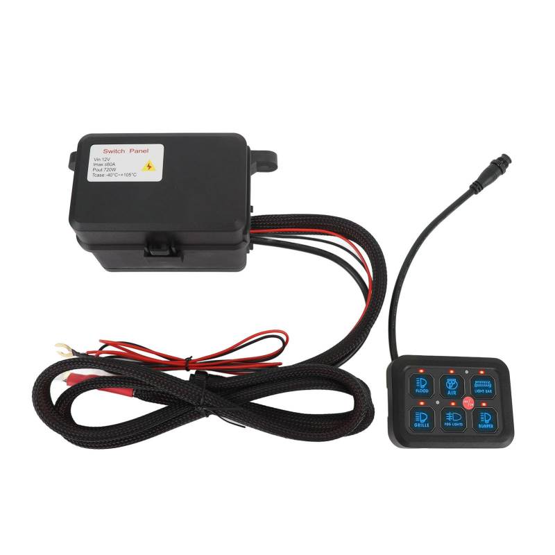 MasYosh 6 Gang 12V Schalter Panel Dimmbare Aluminiumschale 720W 60A LED Last Lack CIRCUAL -Steuerbox für Auto -LKW -Boot UTV ATV (Blaues Licht) von MasYosh