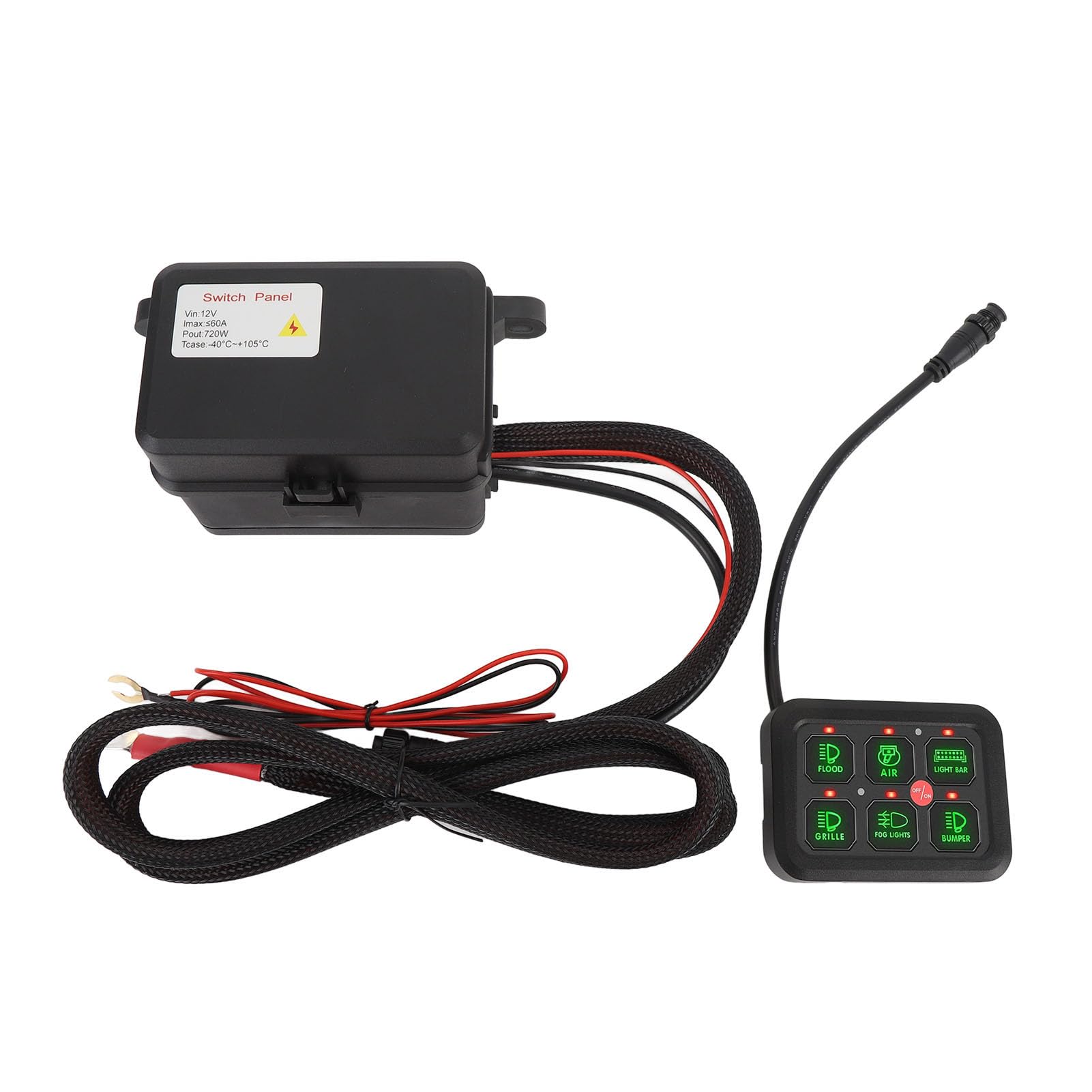 MasYosh 6 Gang 12V Schalter Panel Dimmbare Aluminiumschale 720W 60A LED Last Lack CIRCUAL -Steuerbox für Auto -LKW -Boot UTV ATV (Grünes Licht) von MasYosh