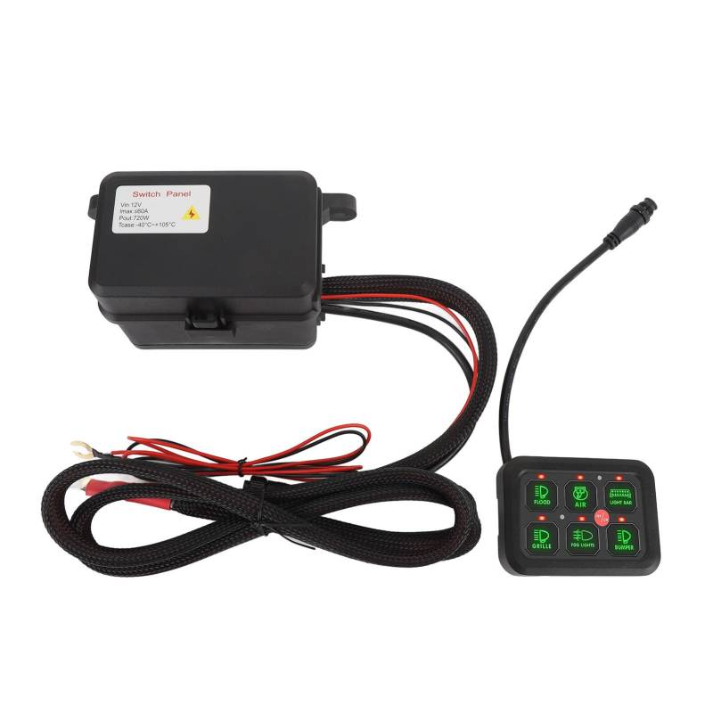 MasYosh 6 Gang 12V Schalter Panel Dimmbare Aluminiumschale 720W 60A LED Last Lack CIRCUAL -Steuerbox für Auto -LKW -Boot UTV ATV (Grünes Licht) von MasYosh
