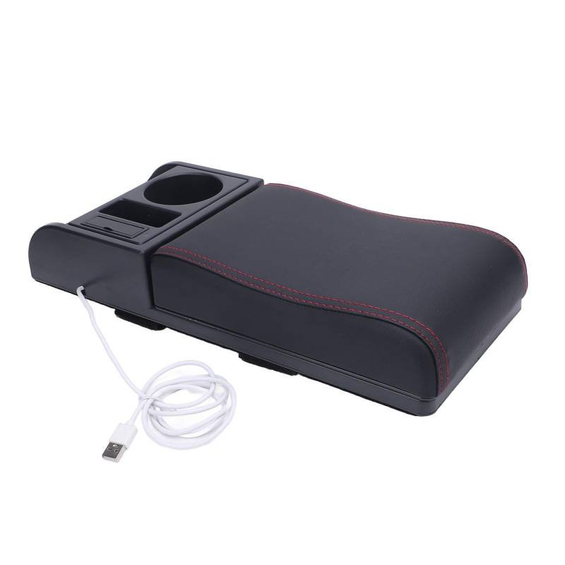 MasYosh Center Console Armlast Box Abdeckungslänge mit USB -Ladeanschluss -Tasse Halter Universal Fit Car Armlast Box Extender für die Meisten Fahrzeuge (Rote Linie) von MasYosh